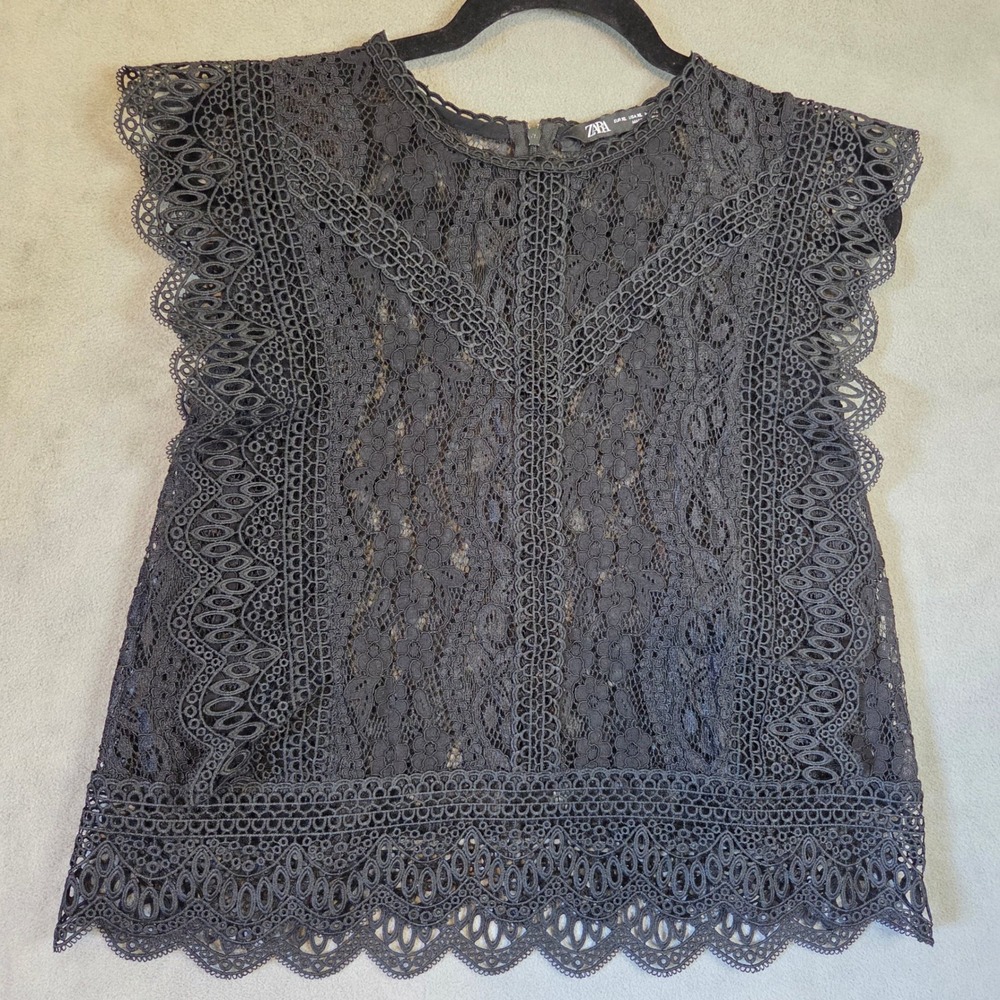 Zara Lace Sleeveless Top Women's XL Crochet Ruffle Boho Romantic Whimsigoth